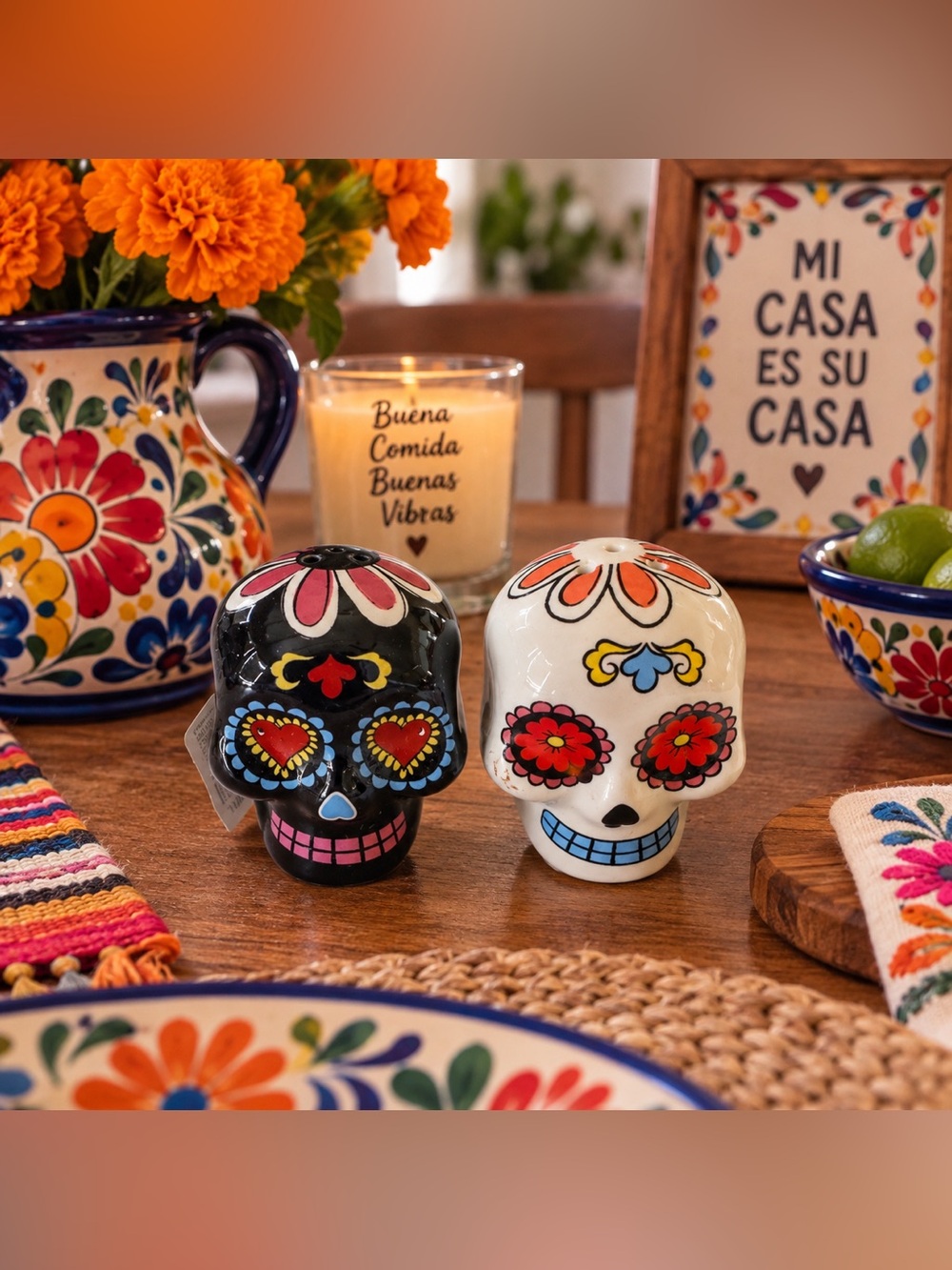 NWT Día de los Muertos Sugar Skull Salt & Pepper Shakers Set